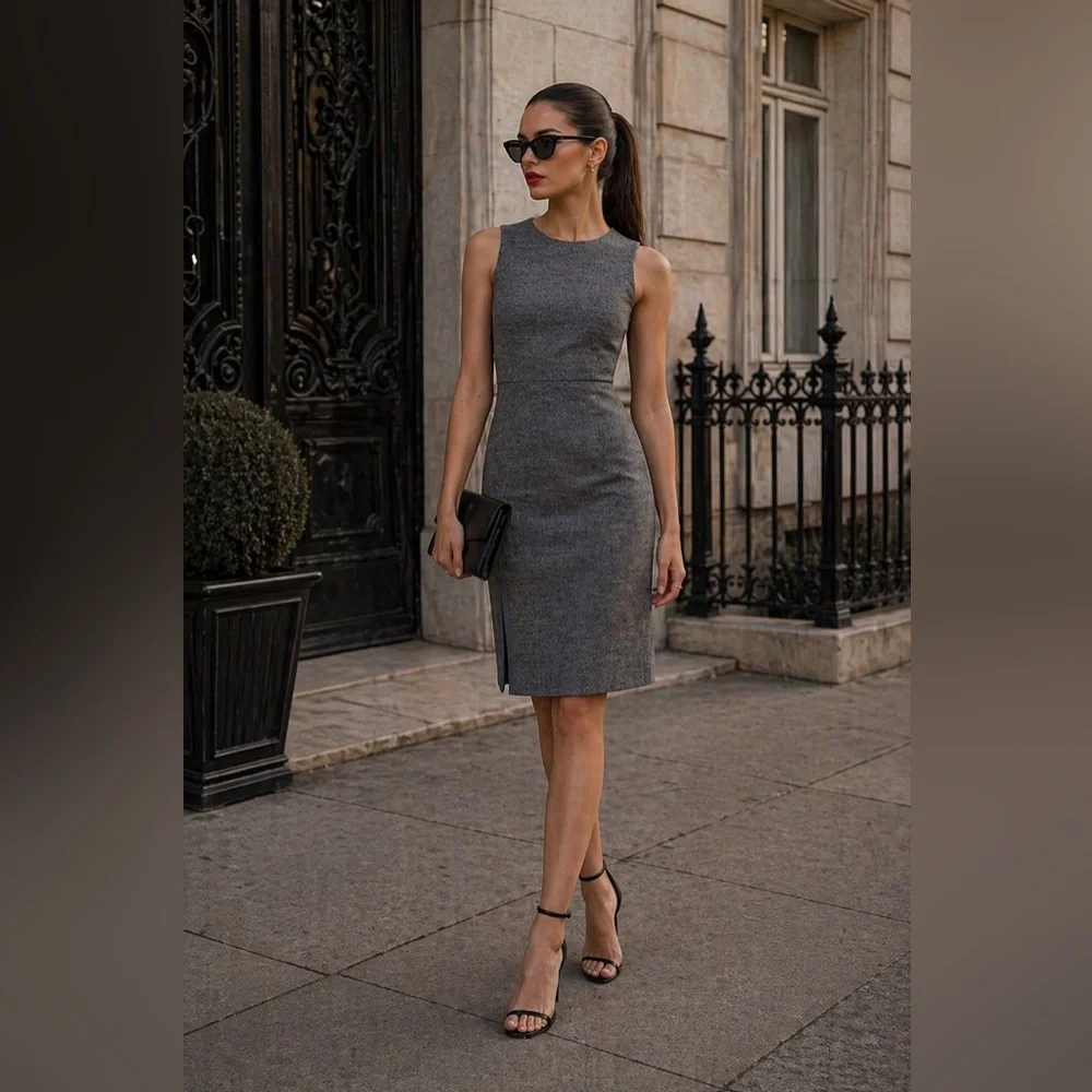 J. Crew Herringbone Knee Length Dress Gray sz 16T Wool blend Workwear business‎
